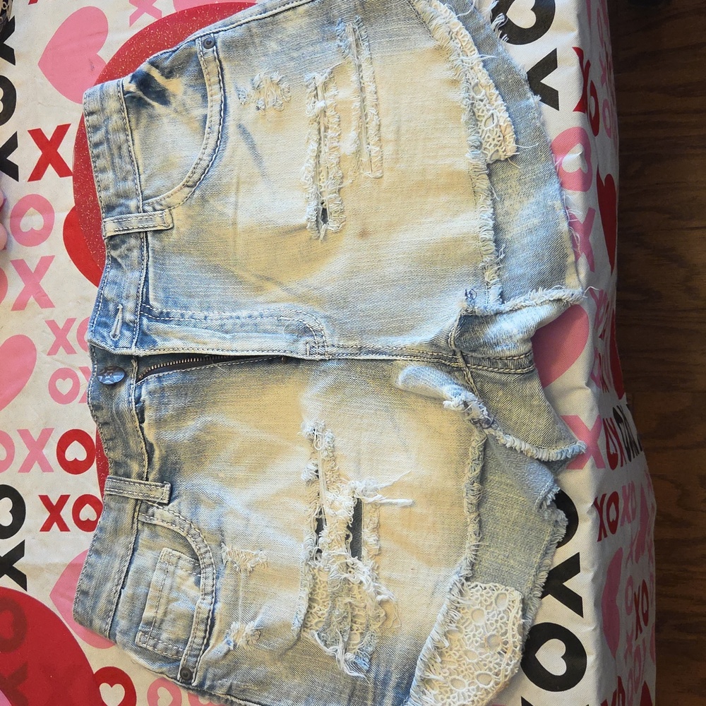 Distressed Denim Juniors Shorts